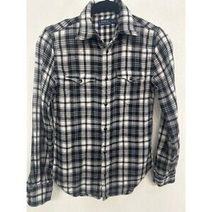 Polo Ralph Lauren Plaid Women’s Flannel Pearl Snap Button Down Shirt Size 2